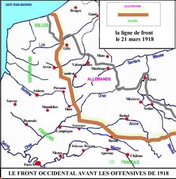 la ligne de front le 21 mars 1918