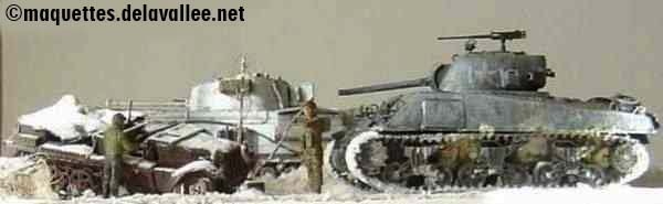 bataille des Ardennes 1944 - Sherman M4 A3 et Churchill Crocodile, pave Demag