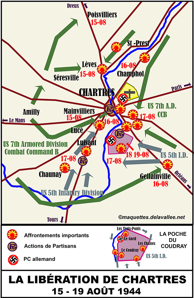 carte de la libration de Chartres 1944