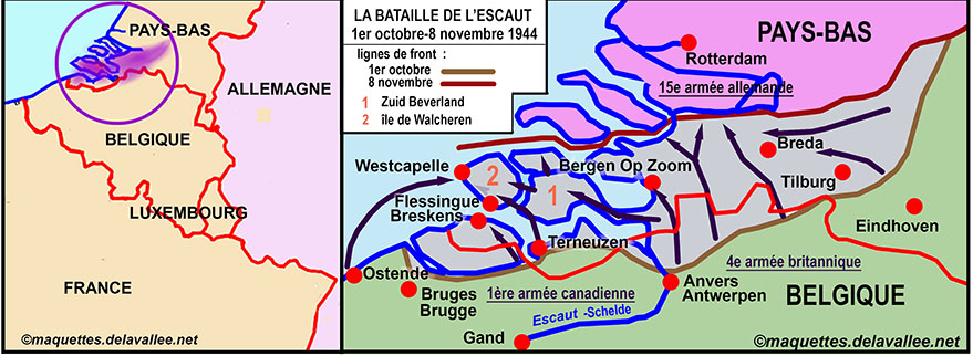 carte de la bataille de l'Escaut (Pays-Bas) 1944