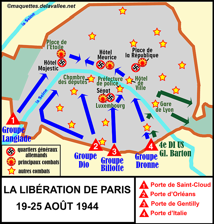 carte de la libration de Paris - aot 1944