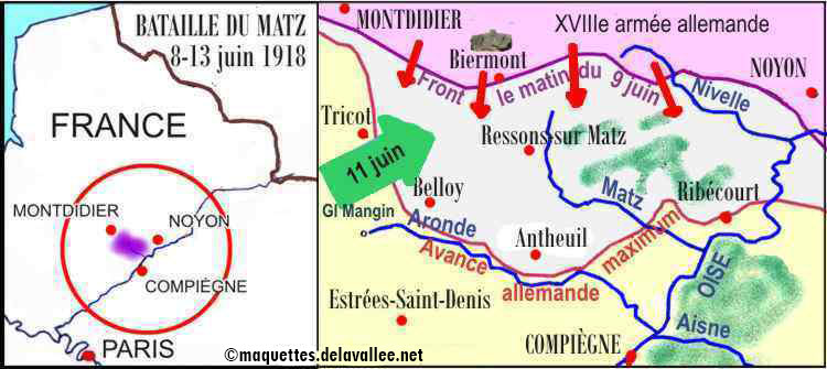 carte bataille du Matz (Oise - France) 1918