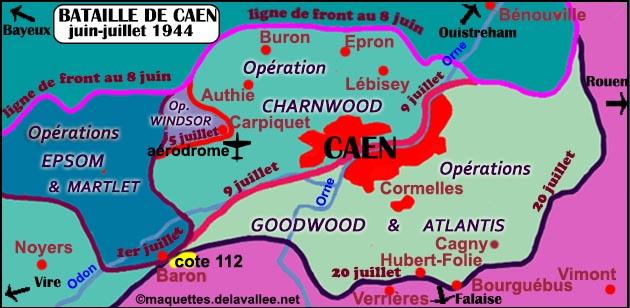 carte bataille de Caen 1944